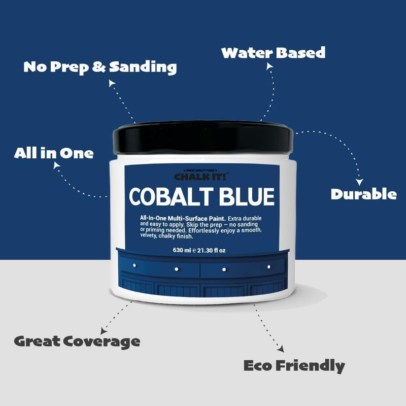 CHALK IT! ! All-in-One Multi-Surface Chalk Paint for Furniture & Cabinets - No Sanding, No Primer, Built-In Top Coat Water-Based, Low-Odor, Fast-Drying, Matte Finish (Cobalt Blue) - Image 3